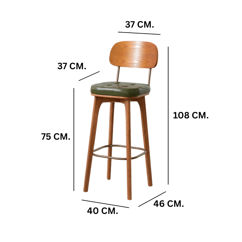 เก้าอี้บาร์ MY DOLLS HOUSE COCO 75 ซม. สีไม้เข้ม เบาะสีเขียว_1
